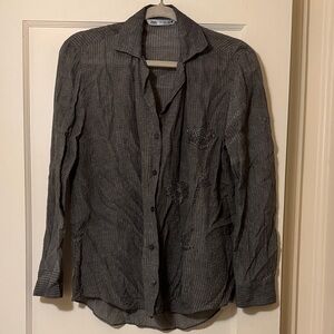 Zara Women’s olive beaded Checkered Shirt size small